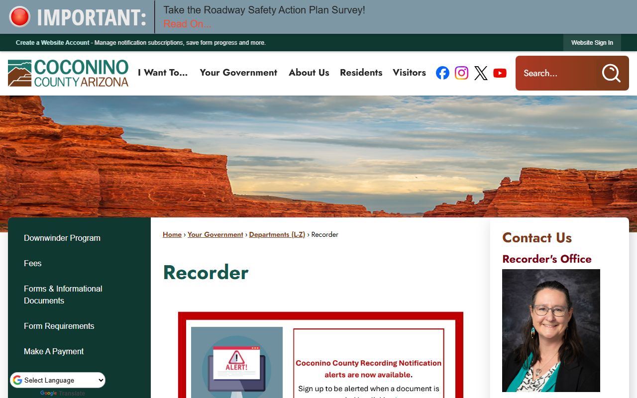 Coconino County Arizona genealogy recorder office main page