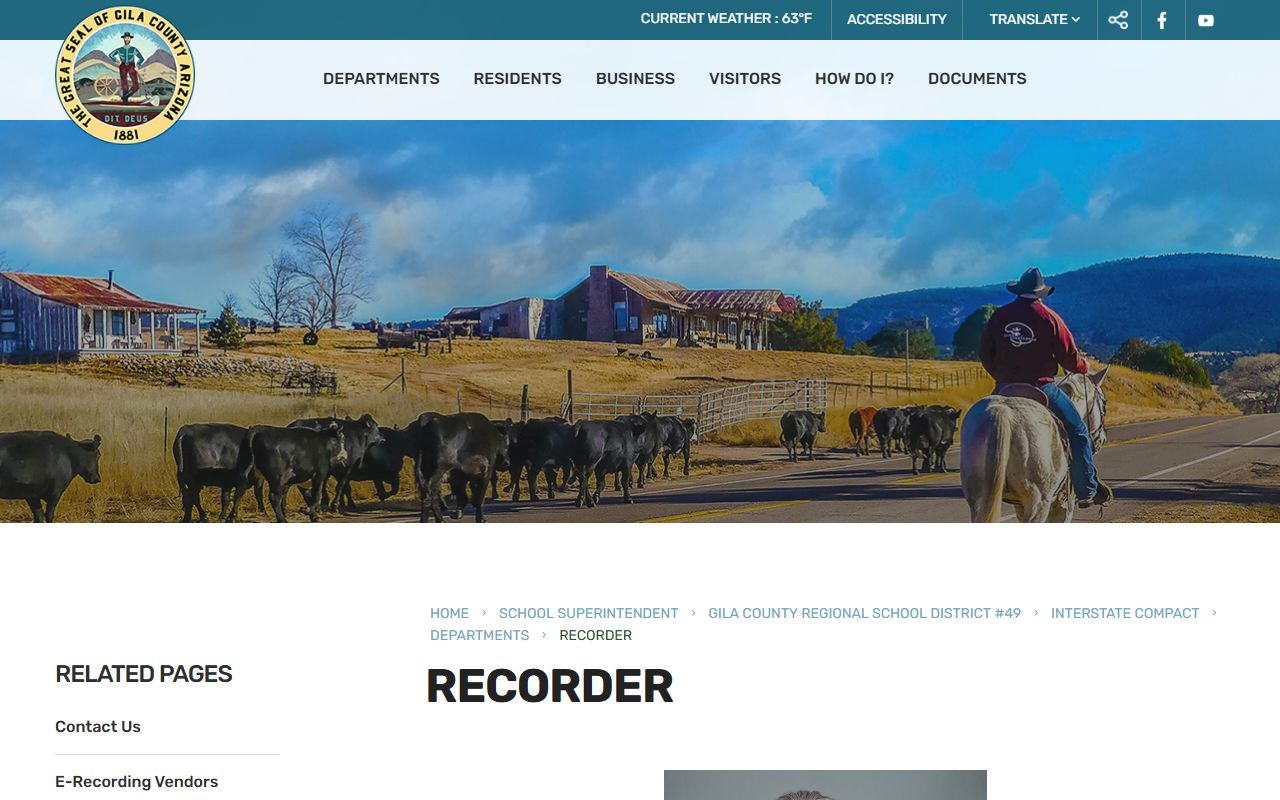 Gila County Arizona genealogy recorder office main page