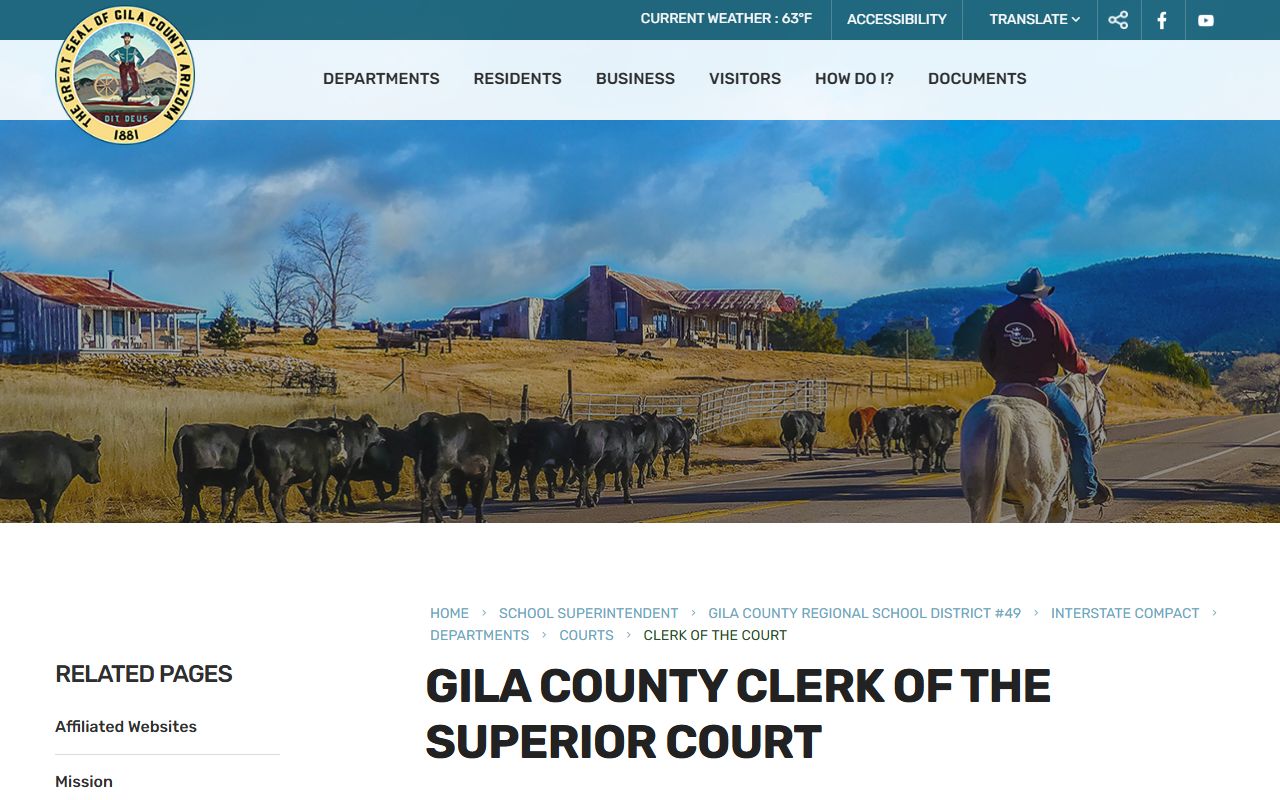 Gila County Arizona genealogy clerk of court office page