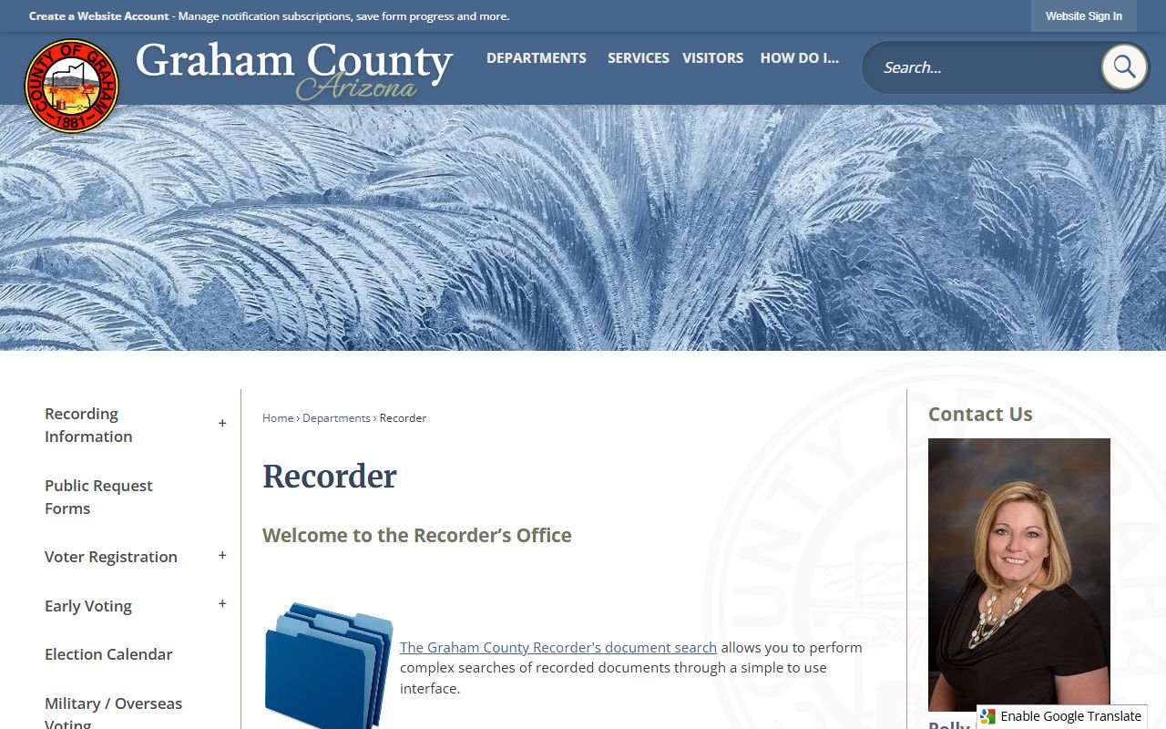 Graham County Arizona genealogy recorder office main page