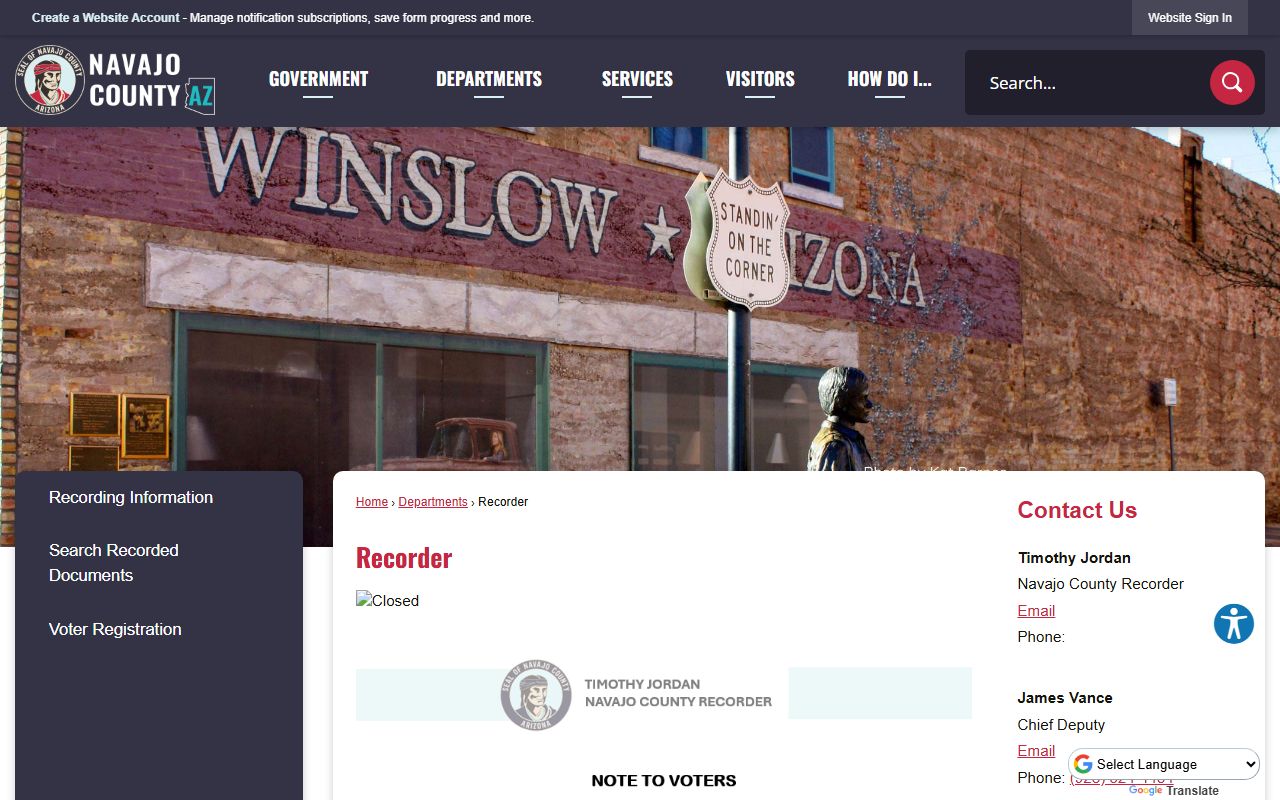 Navajo County Arizona genealogy recorder office main page