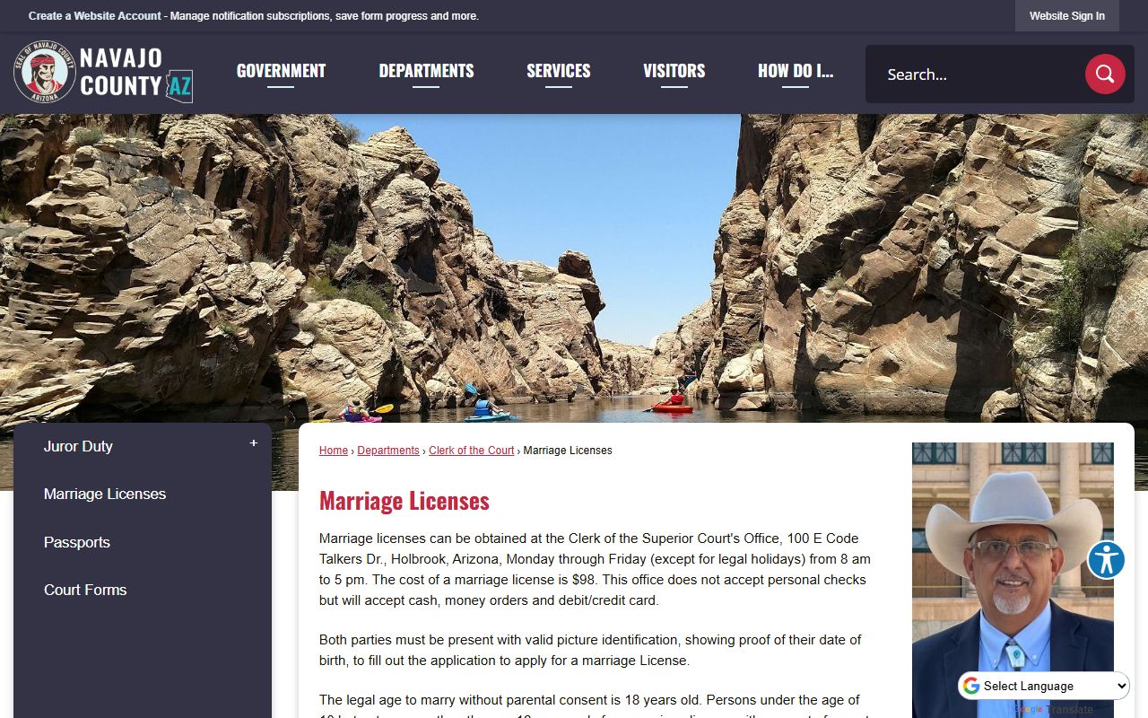 Navajo County Arizona genealogy marriage license information page