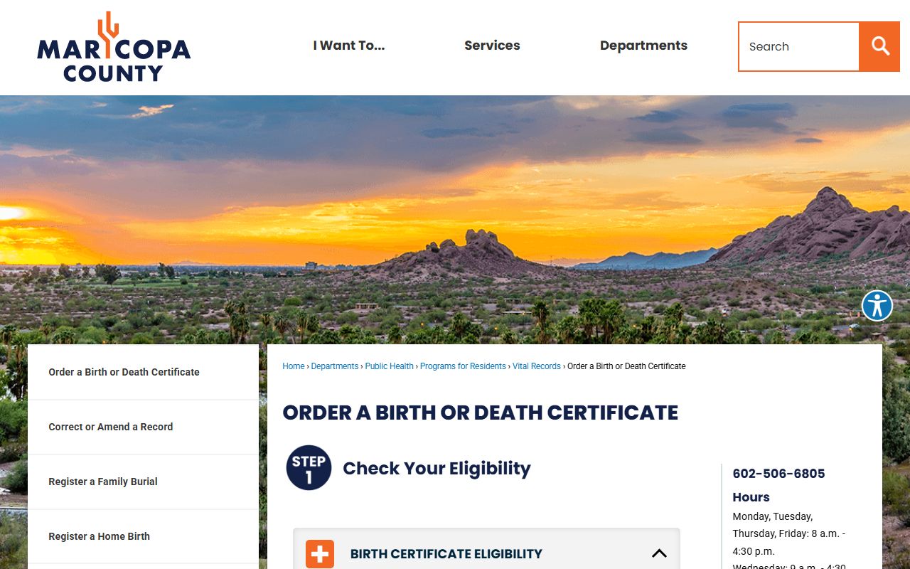 Arizona vital records eligibility requirements showing who can request certificates